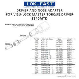 DRIVER AND NOSE ADAPTER FOR VISU LOCK MASTER TORQUE DRIVER S540MTD 03
