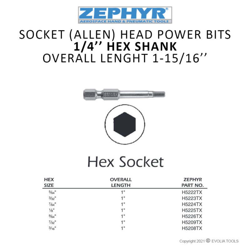 E51()()X SOCKET (ALLEN) HEAD POWER BITS 1/4" HEX SHANK / OVERALL LENGHT